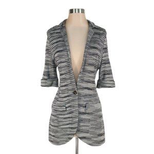 M Missoni Blazer Black White Striped Space Dye Knit Short Sleeve Blazer Jacket …